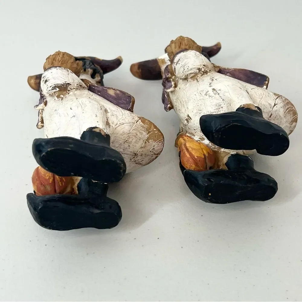 VTG Tii Collection Halloween Duck Witch Pumpkin Broom Resin Figurine Set Of Two
